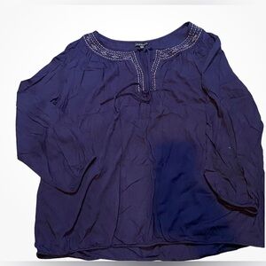 Lane Bryant Deep Blue Blouse with Embroidery